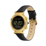 ساعة الفجر النسائية دائري هيكل ستانلس ستيل سوار جلدي لون ذهبي - Alfajr Lady Watch Round Stainless Steel Watch and Leather Band Gold Color