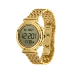 ساعة الفجر النسائية دائري سوار وهيكل ستانلس ستيل لون ذهبي - Alfajr Lady Watch Round Stainless Steel Watch and Band Gold Color
